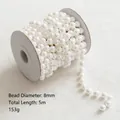 Rouleau de guirlande de perles blanches 8mm de 5m pour décoration de Noël DIY - Style Perle Blanche 8mm (ZD15)