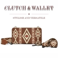Bohemian geometric pattern canvas clutch bag in brown with adjustable strap - Brown-1 Large Diamond