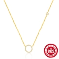 S925 sterling silver gold plated necklace with circular sparkling diamond pendant - 925 Silver / Gold