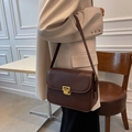 Brown leather crossbody bag with gold metal buckle and adjustable shoulder strap - Coffee