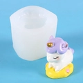 White silicone unicorn candle mold with finished color unicorn model on blue background - 50-2607 White