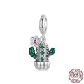 Colgante de cactus en plata S925 con esmalte verde y flor de circonita rosa - Plata 925 / Cactus (SCC2831)
