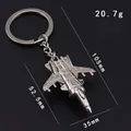 Polished silver metal fighter jet keychain Style C with detailed dimensions and specs - G-311 Fighter Jet