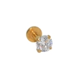 Gold stainless steel flat back labret stud with a sparkling round zircon in a 4-prong setting - 1.2x6x2mm / Gold White Zirconia