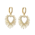 Detailed view of gold-plated spiked heart earrings with micro-paved zircons and shiny studs - Gold Clear Rhinestone Earrings