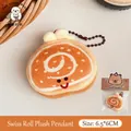 Plush Swiss roll cake charm in orange and white with a brown beaded chain for bags - Charm / 3#. Swiss Roll Doll Keychain