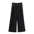 Elegante zwarte corduroy broek met wijde pijpen en gouden knopen voor dames mode - XS / Zwart
