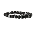 Bracelet perles minimaliste avec pierres de lave noires et hématite sur fond blanc neutre - Hématite + Roche Lavique