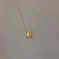 Elegant gold necklace with mother of pearl and zircon triple-ring pendant on thin chain - Triple Rings Necklace - Gold