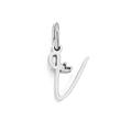 Polished silver stainless steel V-letter pendant with a small heart design charm - Letter V / Steel