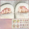 Detail view of H133 3D floral and heart pattern toenail stickers with glitter finish - H133 Pink Glitter Floral Heart