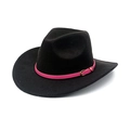 Dettaglio cappello cowboy in feltro con cinturino in pelle rosa e fibbia dorata - M (56-58cm) / Nero