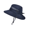 Dark blue sun hat for men featuring a wide brim, mesh vents, and adjustable chin strap - Navy Blue