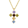 Collana in argento S925 con pendente a croce colorato e pietre di zircone cubico - Oro
