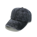 Nahaufnahme der Leopardenmuster-Textur auf gewaschener Denim-Baseballkappe in Dunkelgrau - M (56-58cm) / Schwarz