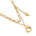 Double-layered golden stainless steel paperclip chain necklace with heart pendant - Gold Hollow Heart and Portrait Profile Style (KN119506-Z)