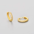 Exquisite goldene Creolen mit Mikro-Pavé-Kristallen auf hellem grauem Hintergrund - Klein / Gold