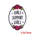 Macro detail of oval Girls Support Girls embroidered patch with rose embroidery and size specs - GIRLS SUPPORT GIRLS(PE8340CT)