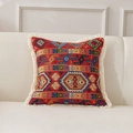 Amerikanischer Landhaus Vintage Baumwolle Leinen Kissenbezug Sofa Jacquard Kissen - 45*45cm (Mit Füllung) / Dunkelrot Emblem