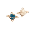 Golden alloy planet pendant with blue enamel, crescent moon and star for DIY jewelry - Blue Rhinestone Planet 14x18mm