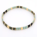 Bracelet extensible en perles Tila avec carrés géométriques or, bleu clair et noirs - Bleu Clair Noir Bronze Or