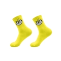 Mid-calf cotton sports socks in bright yellow with a black cartoon smiley face pattern - Yellow (Funny Expression)