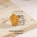 Two-tone stainless steel open ring with gold shell and silver starfish charms - Starfish Shell Ocean Style (ZN873G-11)