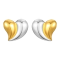 Polished two-tone heart stud earrings in 18K gold and silver stainless steel - Left-Right Heart Two-Tone (MS-497)