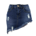Gonna di jeans blu scuro da donna con orlo sfrangiato irregolare e bottone dorato - S / Blu scuro