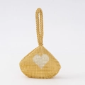 Borsa da sera dorata con perline e un motivo a cuore in strass scintillanti sul davanti - Oro