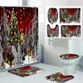 Christmas reindeer and snowflake forest pattern 4-piece bathroom set with shower curtain - Christmas Tree Snowy Forest-120*180CM