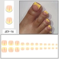 Yellow French gradient press-on toenails set with minimalist half-circle line art patterns - Lemon Yellow French Wave Glue Style (JCY-16)