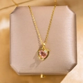 Gold-plated heart necklace with pink stone inlay and star detail on jewelry box - 62#xl1779-42 Heart Pendant