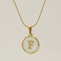 18K gold plated snake chain necklace featuring a white shell pendant with a golden letter F - Letter F