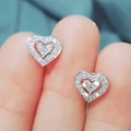 Exquisite silver-colored double heart stud earrings with sparkling pavé cubic zirconia - White Gold
