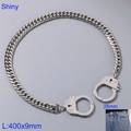 Punk style silver handcuff wallet chain in titanium steel with polished finish - Handcuff Cuban Pant Chain (KK031-Z)