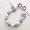 Chic 16mm purple and cream beaded phone strap with bows and dual metal buckles - K954 Acrylic Bowknot Handheld Chain (Handheld Chain) / White + Purple