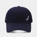 Detalle de gorra de algodón azul marino con bordado de hojas blancas de alta calidad - Ajustable / Azul marino