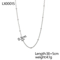 Detail view of silver beaded chain showing 0.2cm beads and 38+5cm adjustable length - Silver Bead Chain Necklace (LX00015)
