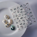 Detailed view of self-adhesive cartoon cat nail stickers with 3D nail art display - Cartoon Striped Cat Style (FEB-472)