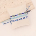 Three-piece bohemian beaded bracelet set featuring blue and gold crystals in hand-woven style - Blue