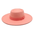 Elegant peach pink flat top wool felt boater hat with matching ribbon for women and men - M (56-58cm) / Dusky Pink