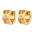 Pendientes de aro en acero inoxidable chapado en oro 18K con tres circonitas cuadradas - Pendientes de aro de circonita cuadrada dorada / Dorado