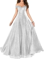 Détails de paillettes argentées sur cette élégante robe de soirée longue à épaules dénudées - US size 2 / Bottoms / Blanc