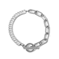 Silver stainless steel chain bracelet featuring baguette-cut zircon and toggle clasp - Silver Splicing Chain With OT Buckle