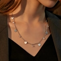 Multi-layer silver portrait necklace with round charms and crystal stone pendants - Round Crystal Charms Silver Style