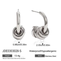 Silver multi-loop C-shaped stainless steel hollow earrings with size measurements - Silver (JDE0303028-S)