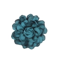 Detail view of handmade satin rosette in deep lake blue color with silky texture petals - Dark Green