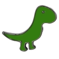 Dettaglio di una spilla smaltata a forma di dinosauro verde con bordi in metallo - T-Rex Verde Erba