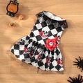 Halloween pumpkin dog dress featuring black and white check pattern with skull prints - S / Halloween Gothic Eye Dress